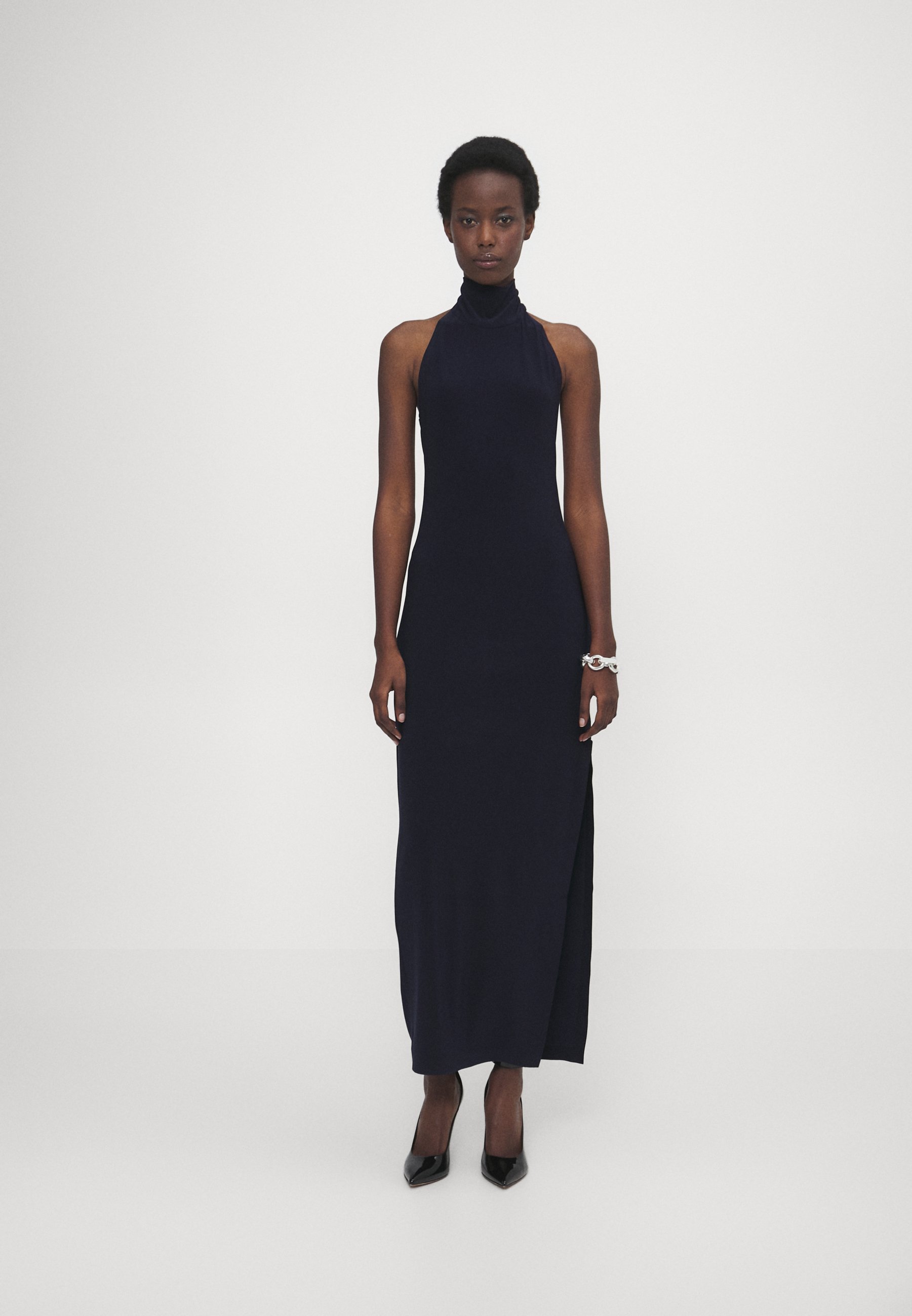 Norma Kamali HALTER TURTLE SIDE SLIT GOWN - Jersey dress - true navy/blue -  Zalando