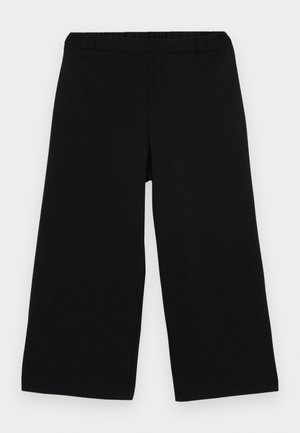 Svarte vide bukser med elastisk midje. Laget av glatt materiale, med et enkelt, rent design uten lommer eller dekorasjoner.