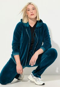 Ulla Popken FLOWER MOTIF  - Sudadera con cremallera - dark petrol