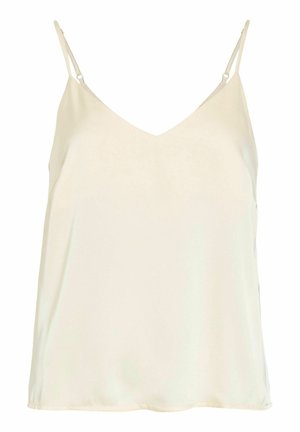 Haut débardeur couleur crème sans manches avec fines bretelles réglables et encolure en V.