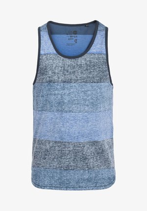 Varrukateta tank ülikond horisontaalsete triipudega erinevates sinistes toonides, millel on ümmargune kaelus ja pehme, tekstureeritud kangas.