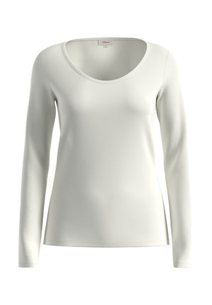 Langsleeve, scoop-neck top van zachte, witte stof. Glad textuur met een aansluitende snit en minimale stikseldetails.