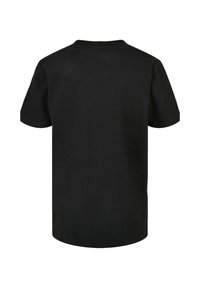 Black short-sleeve t-shirt made of cotton, featuring a classic crew neck and a smooth texture. Minimal design with no visible logos or patterns.