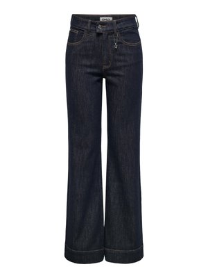 Tumesinised laia säärega teksapüksid, millel on esikinnituseks nööp ja tõmblukk, vööaasad, esitaskud ning tähekujuline tõmbluku tõmba.