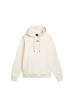Sweat à capuche Vans couleur crème avec cordons réglables, poche kangourou avant et petit logo Vans noir centré sous l'encolure.