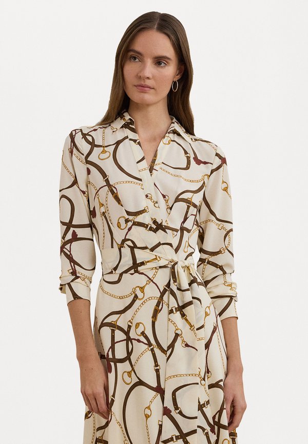 ROWELLA BELTING PRINT CREPE MIDI DRESS - Day dress - cream multi