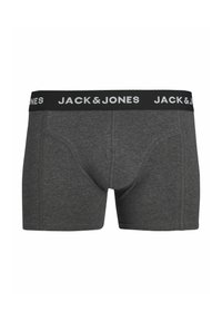 Graue Baumwollmischung Boxershorts mit schwarzem Elastikbund, auf dem "JACK & JONES" in weißer Schrift steht. Flache Nähte und enganliegendes Design.
