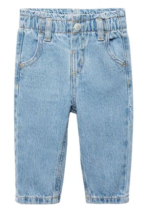 Jasnoniebieskie szorty dżinsowe z elastycznym pasem, dwoma przednimi kieszeniami i klasycznym fasonem z pięcioma kieszeniami. Przetarcia przy kieszeniach.