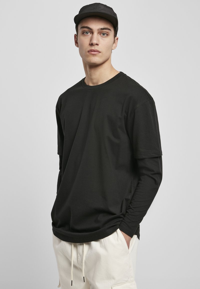 Urban Classics OVERSIZED SHAPED DOUBLE LAYER TEE - Tops ar garām piedurknēm - black/black