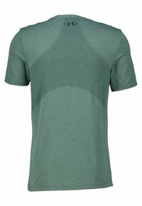 T-shirt a maniche corte in verde spento, con un motivo in tessuto testurizzato e logo nero sul retro, scollatura tonda e design aderente.