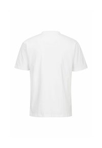 Witte katoenen t-shirt met een ronde hals, korte mouwen en een effen achterkant. De stof lijkt glad en zacht, zonder zichtbare logo's of patronen.