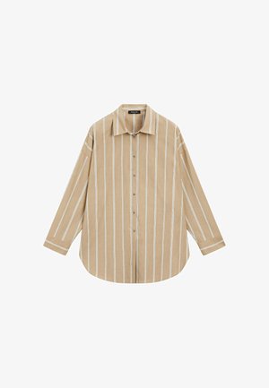Massimo Dutti, STRIPED SHIRT WITH BUTTON DETAIL - Skjortebluser - dark brown