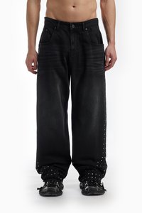 FAVELA RIVET UNISEX - Bő szabású farmernadrág - black