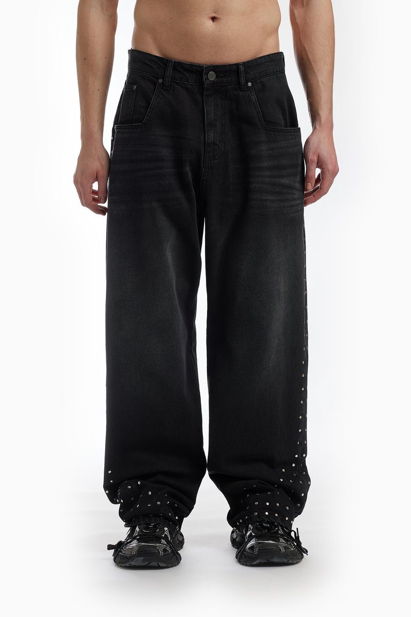FAVELA RIVET UNISEX - Bő szabású farmernadrág - black