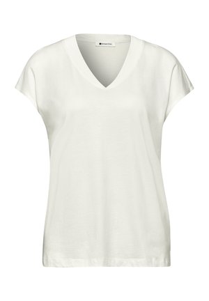 T-shirt blanc en coton à manches courtes avec col en V et coupe ample.