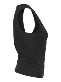 Μαύρο εφαρμοστό αμάνικο τοπ με ρυτιδιασμένες πλαϊνές ραφές και φαρδύ στρογγυλό ντεκολτέ.