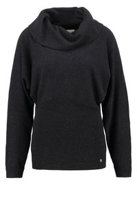 Maglione nero a maniche lunghe con design a collo alto. Realizzato in materiale morbido con una finitura testurizzata e un sottile logo sul bordo.