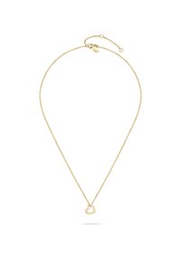 Gouden ketting met een delicaat schakeltje en een hartvormige hanger. De ketting heeft een verstelbare sluiting voor maatvariatie.