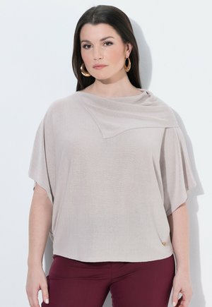Ulla Popken DRAPED COLLAR RELAXED FIT SWEATER - T-shirts print - grey beige