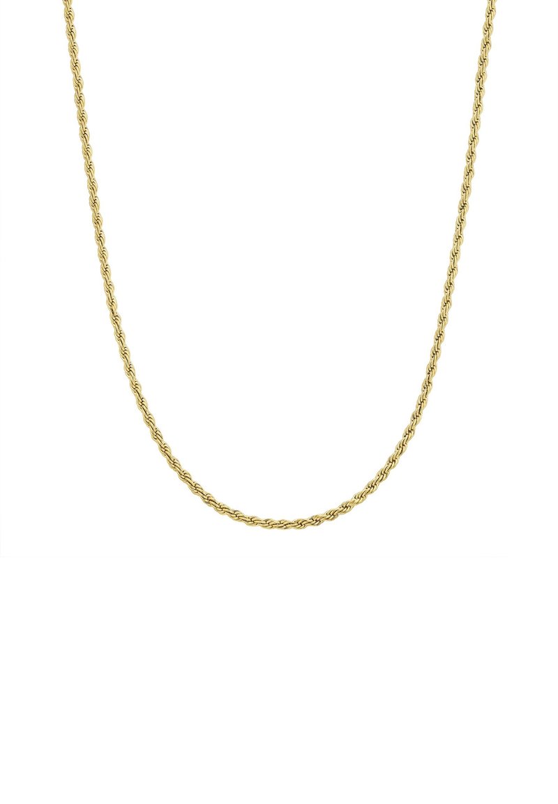 Arany csavart láncnyaklánc, finom szemekkel, sima felülettel, egységes vastagsággal, minimális díszítéssel, rétegezéshez vagy önálló viseléshez is alkalmas.