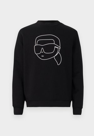 Sweatshirt preto com um desenho minimalista em branco de um rosto com óculos de sol, gola redonda e punhos canelados.