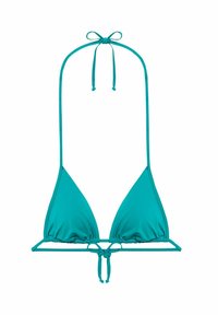 Top bikini teal a forma triangolare con lacci regolabili. Realizzato in tessuto liscio, presenta un design semplice e minimi accenti hardware.