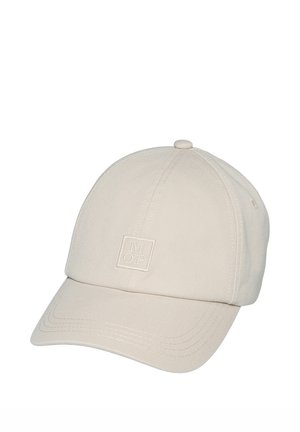 Beige baseball cap with a curved brim and stitched logo patch featuring the letters "MOP" on the front.