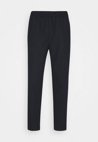 Sorte joggingbukser med snøre i taljen, tapered ben og en glat tekstur. Ingen synlige mønstre eller hardware-detaljer.