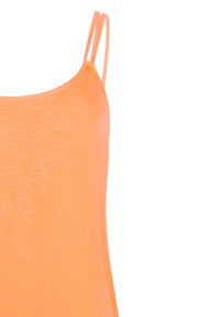 Narančasti majica bez rukava s tankim dvostrukim naramenicama i izrezom u obliku slova U, prikazana na bijeloj pozadini.