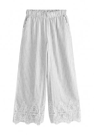 REGULAR FIT - STRIPE BRODERIE WIDE LEG - Stoffhose - blue/white
