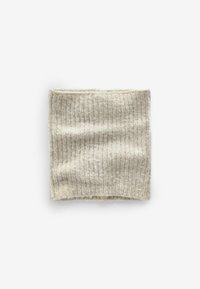 Helle beige, gerippte Strick-Nackenschal aus weicher, dicker Wolle mit strukturierter Oberfläche, gefertigt in einem durchgehenden Schlaufen-Design.