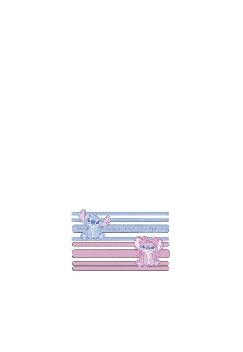 Set di tre righelli in azzurro chiaro e rosa con design di personaggi dei cartoni animati, con bordi dritti e superfici texturizzate.