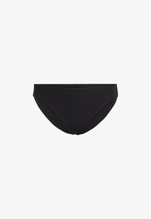 Svart bikini-bunn med en jevn tekstur, midjehøyde, og et enkelt, sømløst design. Ingen synlige logoer eller dekorasjoner.