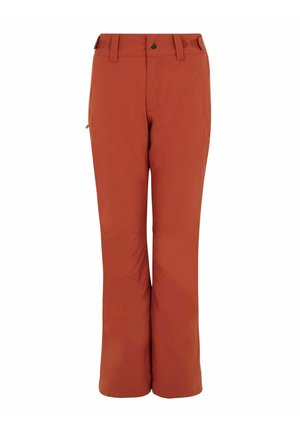 Housut ruosteenvärisiä, kestävästä kankaasta, suoran lahkeen muotoilu, vyölenkit ja vetoketjulliset sivutaskut. Sujuva pinta.