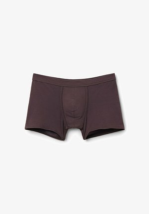 Brune bomulds boxershorts med en vandret åbning og elastisk talje, med en glat tekstur og tætsiddende design.