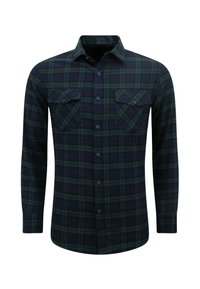Lange mouwen geruite blouse met een donker groene en marineblauwe patroon, twee borstzakken en knoopsluiting. Gemaakt van zachte stof, relaxed fit.