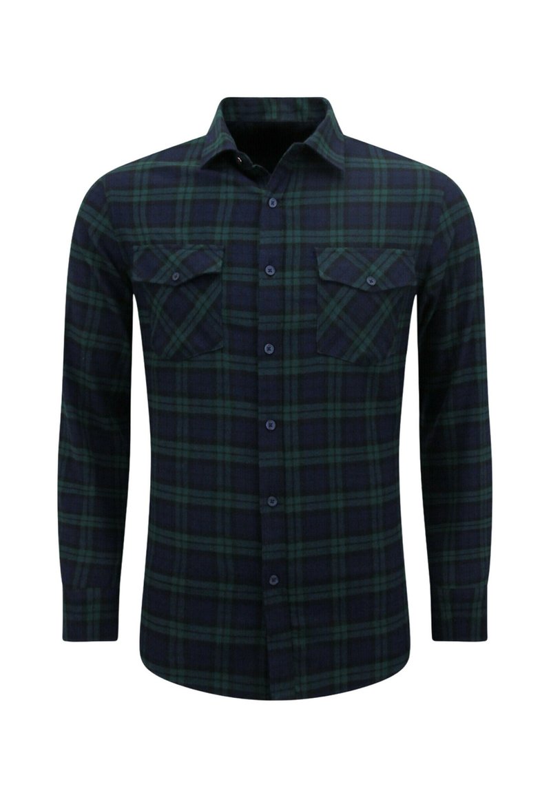 Lange mouwen geruite blouse met een donker groene en marineblauwe patroon, twee borstzakken en knoopsluiting. Gemaakt van zachte stof, relaxed fit.