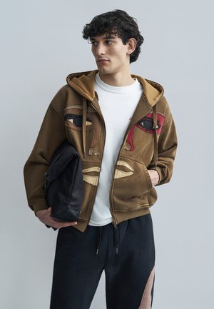 PATCHWORK FACE HEAVYWEIGHT ZIP UP HOODIE - Sweat zippé - dark brown