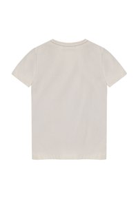 Korte mouwen T-shirt in lichtbeige, gemaakt van zachte katoen. Heeft een ronde halslijn, rechte snit en een schone zoom zonder versieringen.