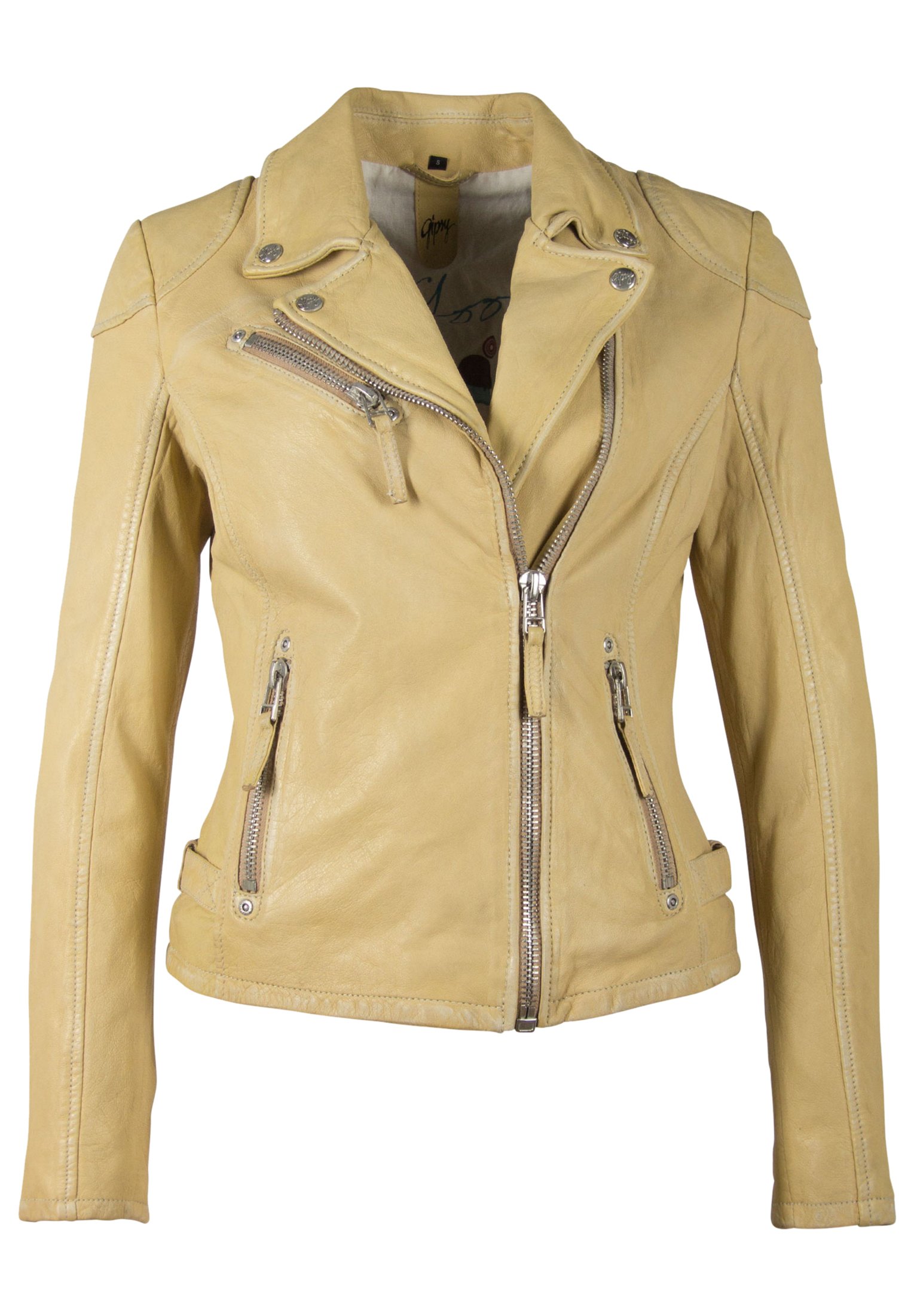 light yellow leather jacket
