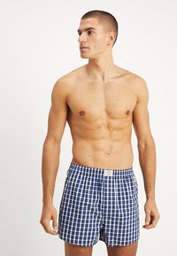 Boxers pour hommes avec un motif à carreaux bleu et blanc, fabriqués en coton léger. Avec une taille élastique et une coupe décontractée.