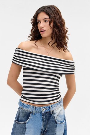 STRIPED BARDOT - Tops - white/black