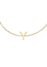 Gold chain necklace featuring a bold, uppercase "Y" pendant. Smooth finish with linked chain design, uniform color throughout.