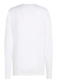Effen wit shirt met lange mouwen, gezien van achteren, met een ronde hals en zonder zichtbare logo’s of patronen.