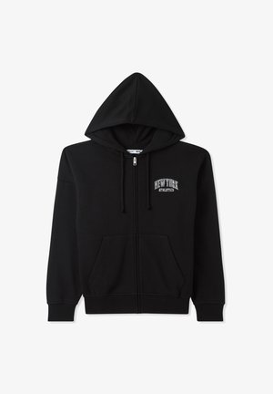 Czarna bluza z kapturem na zamek, wykonana z bawełny, z kapturem, przednimi kieszeniami i haftowanym logiem "New York Athletics" na klatce piersiowej.