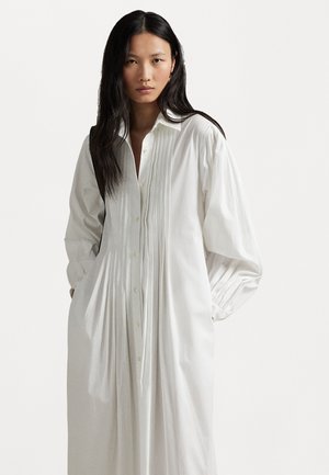 PLEATED-BIB COTTON MAXI SHIRTDRESS - Tričkové šaty - white