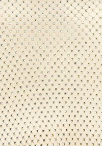 Netting fabric in beige with a diamond pattern, featuring embedded iridescent rhinestones that create a textured, shimmering surface.