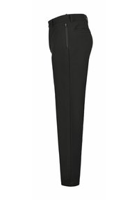Pantalones negros con un diseño a medida, que cuentan con un cierre lateral y un bolsillo en la parte trasera. Textura suave con una silueta de pierna recta.