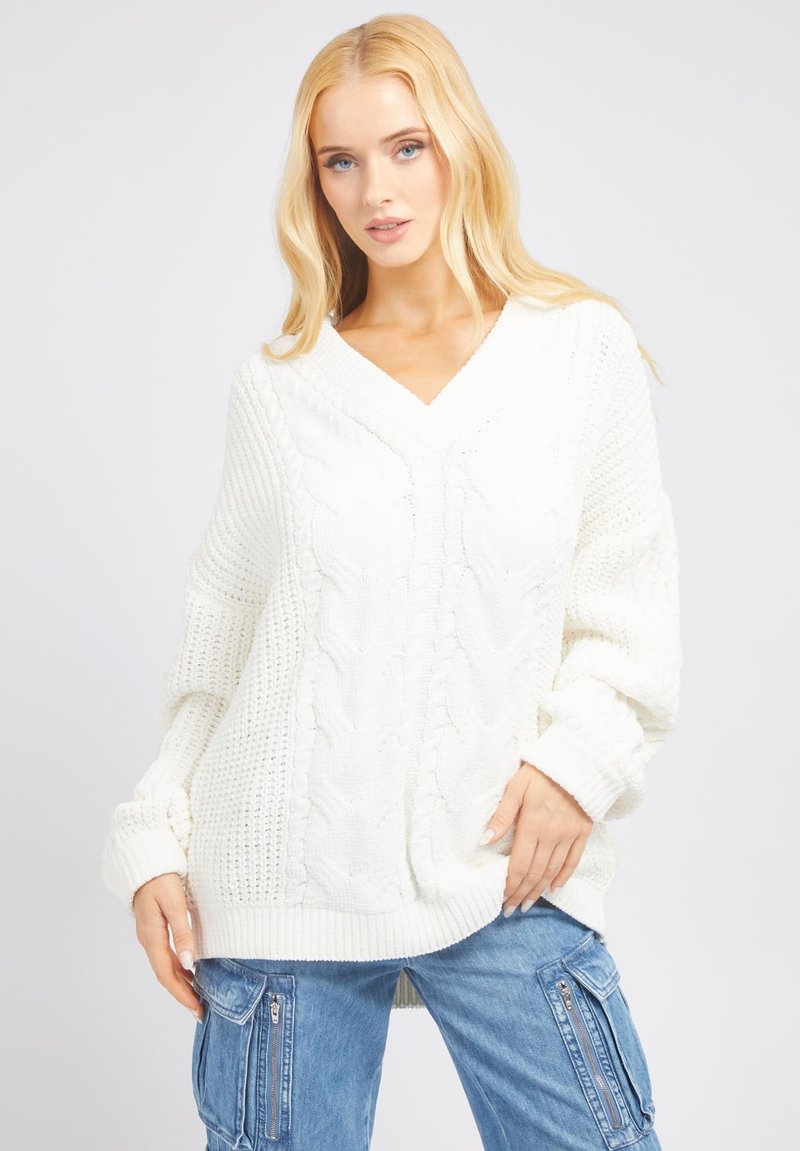 Guess A TRECCE - Maglione - bianco