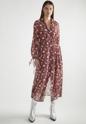 GATHERED TIE  - Blusenkleid - burgundy floral organza